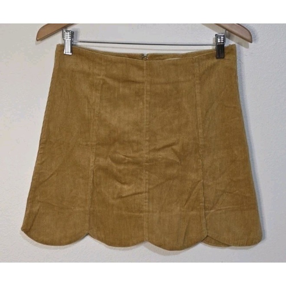 Revolve Brand Mable Corduroy Tan Mini Skirt Woman M Scalloped Hem Boho Festival